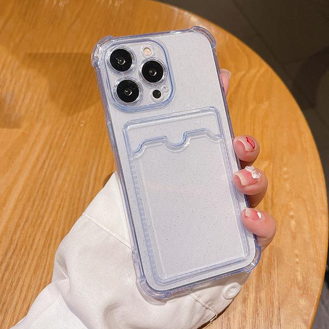 Glitter Transparent Card Phone Case For Iphone 13 11 12 Pro Max Xs Max Xr X Xs 13pro Wallet Soft Silicone Shockproof Back Cover