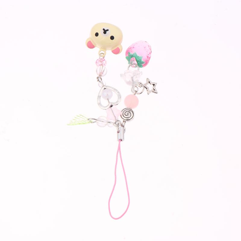 Cute Bear Strawberry Star Mobile Phone Chain Y2K Cartoon Phone Lanyard Camera Pendant Couple Keychain Gifts