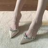 Elegant Woman  Silk Bling Crystal Rhinestone Pointed Toe Shallow Slingback Summer Sandals  Heels Pumps Slippers