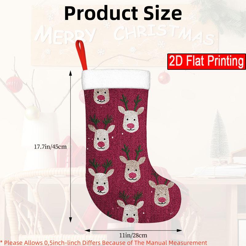 Christmas decoration fireplace hanging stocking1pc, Red Design Featuring a Deer - Holiday Stockings, Santa Dec