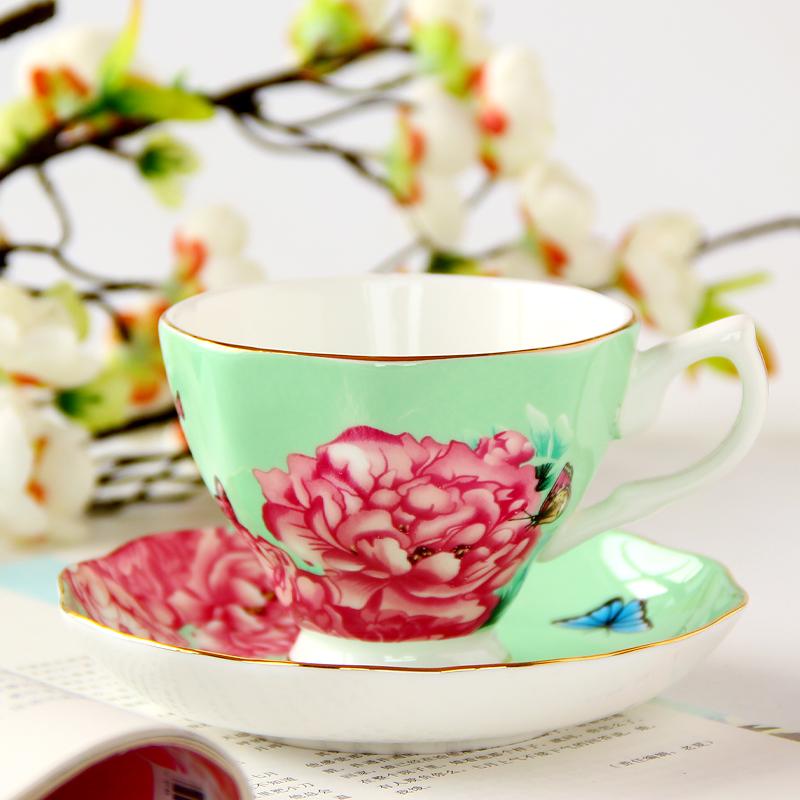 European Style Bone China Coffee Cup Set Afternoon Tea Accessories Red Tea Cup Ceramic  Luxury Handmade Floral Design