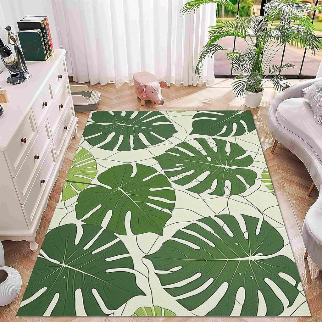 Tappeto Aree Foglia di Monstera Tropicale Tappetino da Pavimento Stampato Pianta Verde Tappeto Decorativo Stile Nordico per Soggiorno Camera da Letto Decorazioni per la Casa