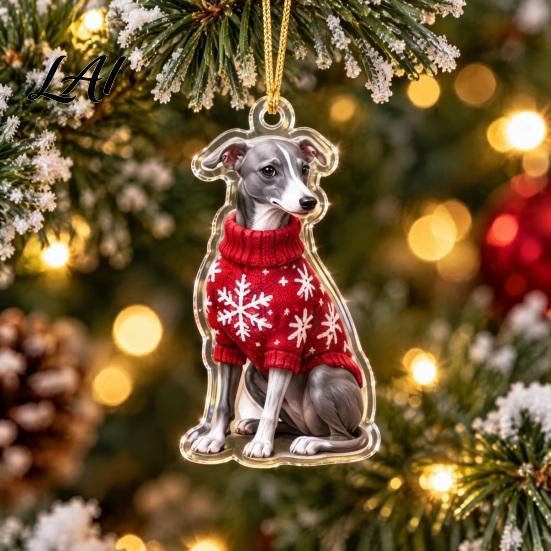 Christmas Tree Hanging Decorations Greyhound Advent Calendar 24 Days Countdown 2D Day Flat Acrylic Dog Ornaments for Holiday Decoration Calendar