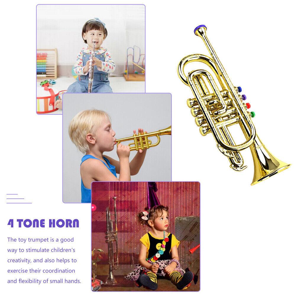 Trumpet Kids Musical Educational Toy Wind Instruments ABS Gold Trumpet With 4 Colored Keys For Kids Children R8G4