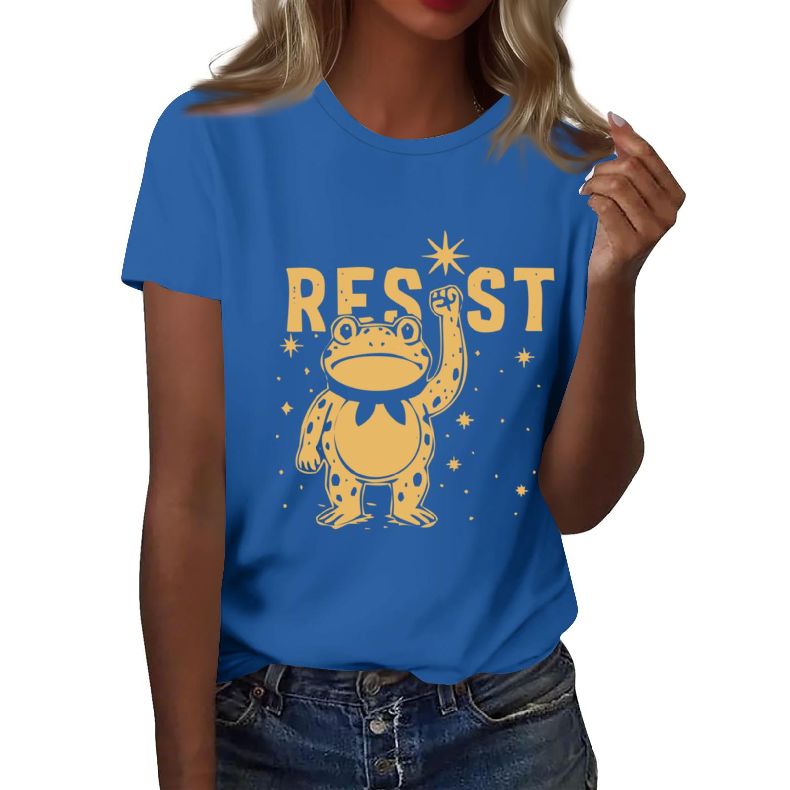 

Women s Printed Round Neck Short Sleeve Top XL синий