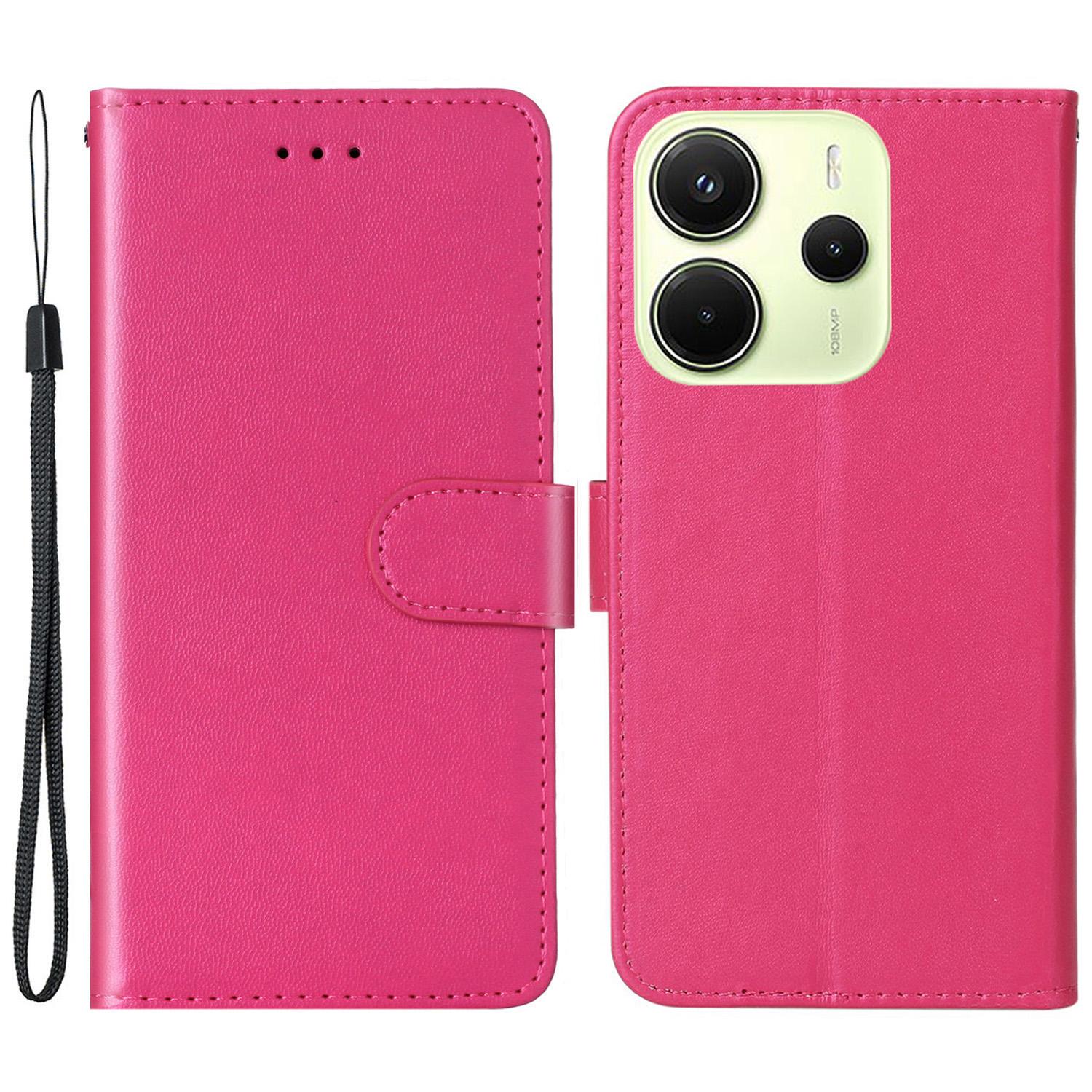 

For Xiaomi Redmi Note 14 4G (163.25x76.55x8.16mm) Case with Card Holder PU Leather Flip Wallet Phone Cover Rose