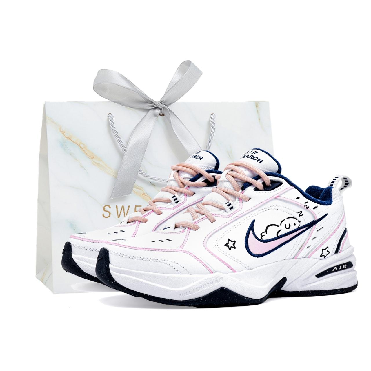 

Nike Air Monarch 4 Chunky Sneakers Unisex Low Top White/Pink 415445-102(Team1166-pink) 43