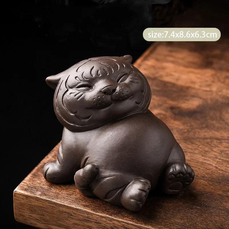 Chinese Purple Clay Tea Pet Handmade Sculpture Animal Decoration Tiger Statue Ornaments Tea Figurine Crafts Tea Set Decor