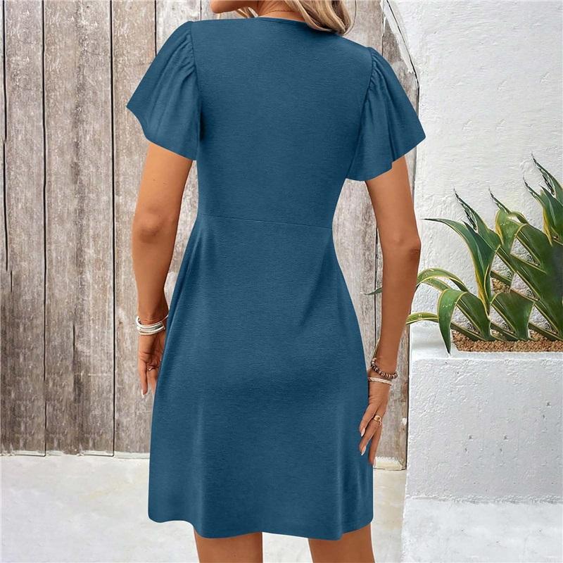 Women's V-Neck Twist Front Short Sleeve Dress Casual Loose Fit Mini Dress Elegant Party Dress