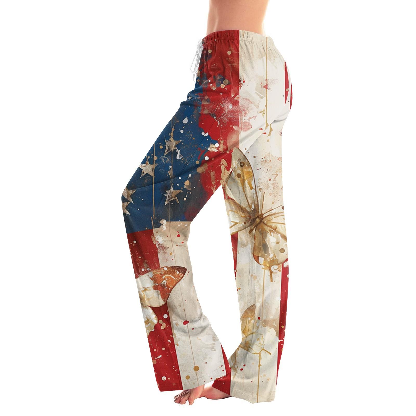 

Женские повседневные прямые брюки с принтом «День независимости» Домашние пижамные брюки Повседневные брюки XL киноварь