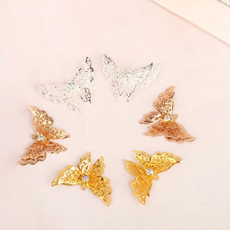 10Pcs 35X25Mm Gold Color/Silver/Bronze Metal  Butterfly Filigree Charm Diy Jewelry Making Accessories Supplies