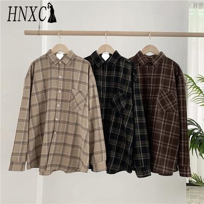 Camisa Xadrez para Mulheres, Manga Longa, Retro, Solta, Tamanho Grande, Roupa de Exterior de Primavera para Estudantes