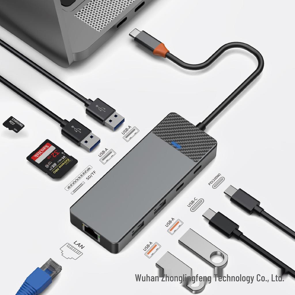 WIWU Multi-Port USB-C Hub: 4 USB, 100W PD, USB-C 3.1, SD/TF, LAN Adapter