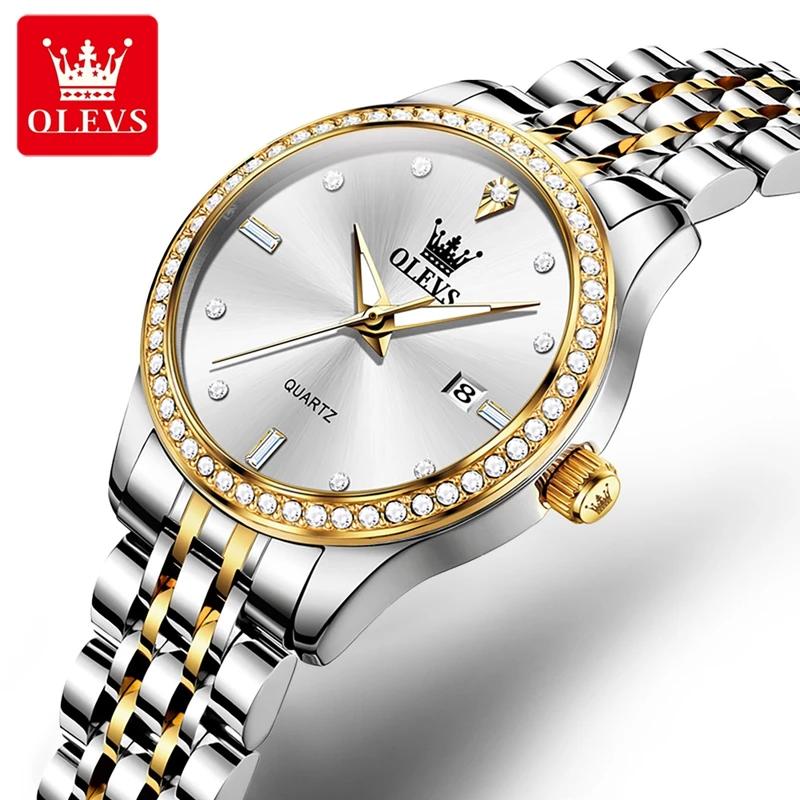 OLEVS Luxuriöse Wasserdichte Quarz-Uhr Für Damen Datum Diamant Edelstahl Damen Armbanduhr Leuchtend Original Damenuhr