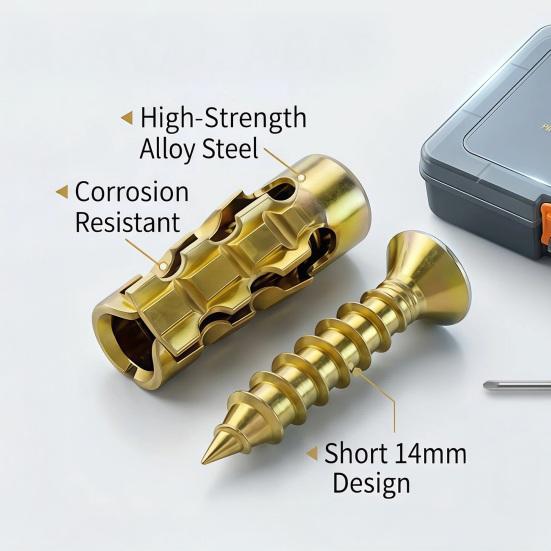 6x14mm Expansion Screws, Flat-Fit Countersunk Head for Cabinet Hinge Repair, Heavy-Duty Steel Wall Wood Expansion Screws, Strong Grip Thread Repair