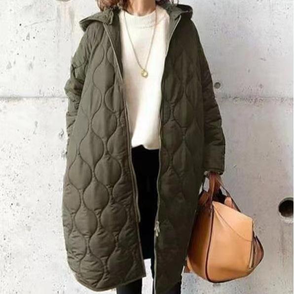 Women's Winter Long Sleeve Hooded Zippered Medium-length Warm Coats