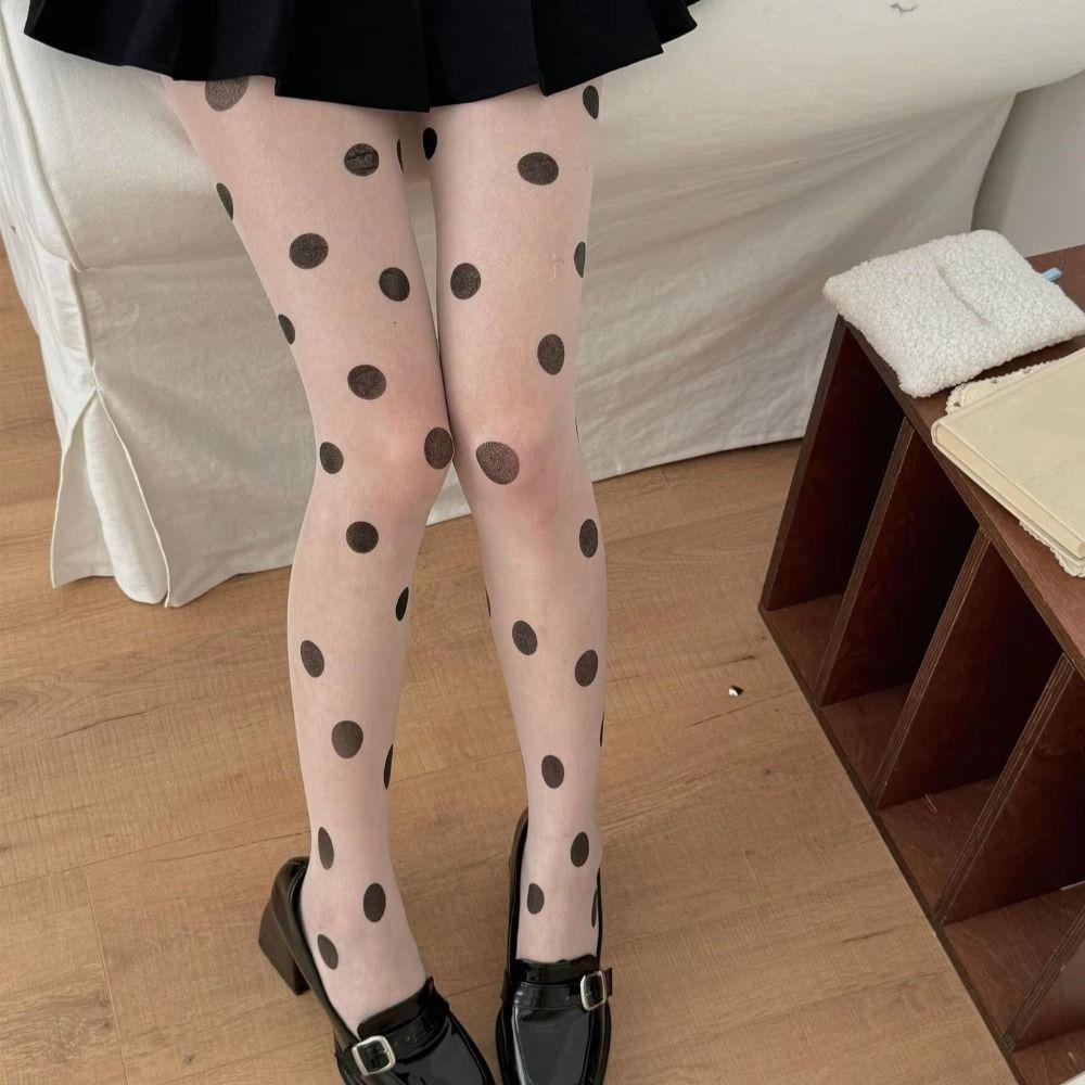 Thin Women Pantyhose Elastic Dot Sheer Tights Sexy Polka Dot Silk Stockings  Women Lingerie