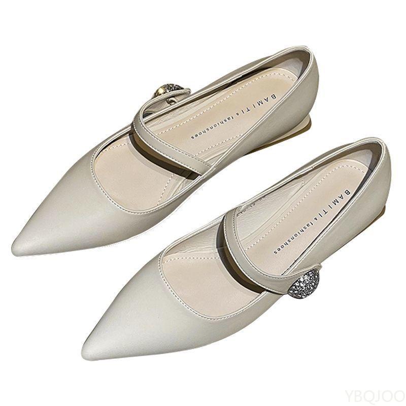 French Pointed Mary Jane Shoes Fashion Female Retro Comfort Flats Ladies Elegant Low Order Shoes Black Sexy Women's Flat Zapatos
