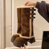High Snow Boots Winter New Round Toe Scrub Fleece Metal Buckle Platform Non-slip Block Heel Cotton Shoes