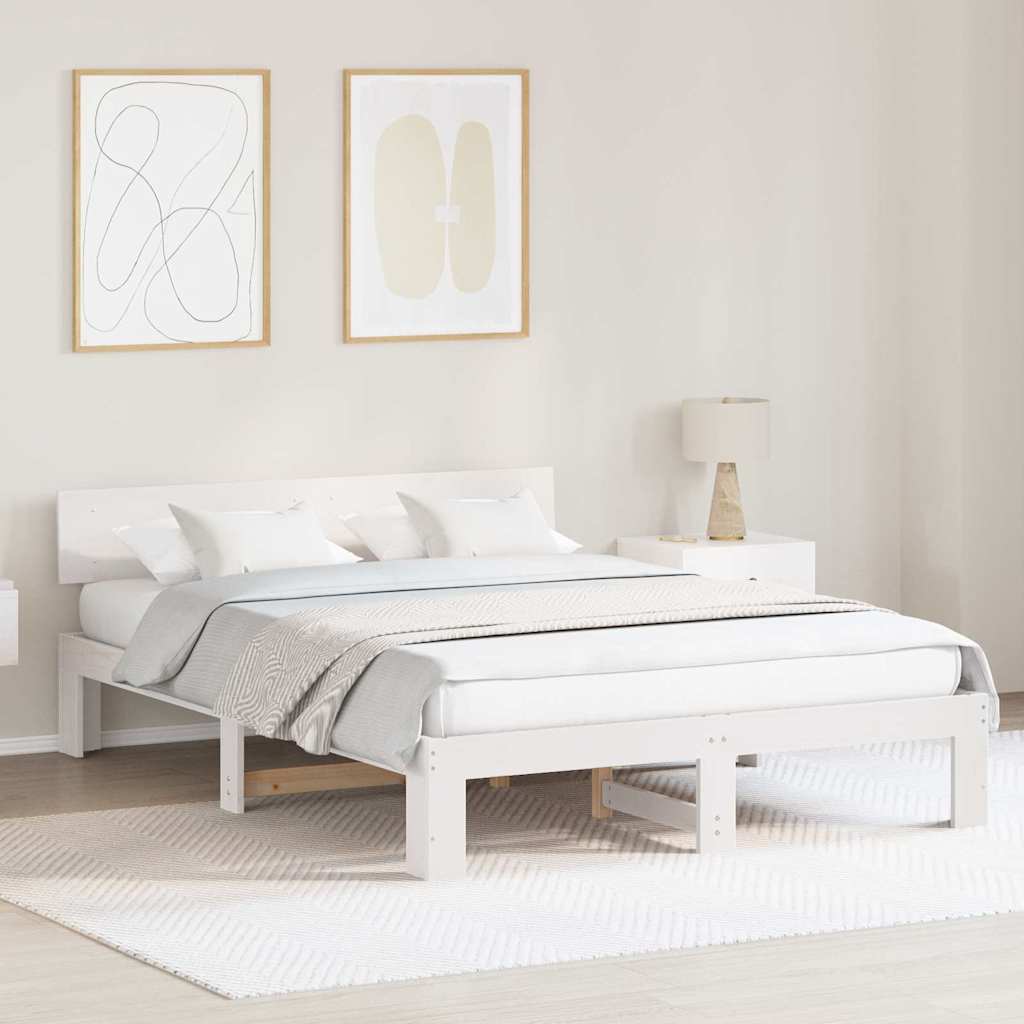 Bed Frame with Headboard White 140 x 200 cm Solid Pine Wood