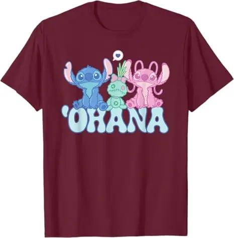 Hot Fashion Casual Disney Stitch with Angel & Scrump Fluffy Cute 'Ohana T-Shirt S-4XL Summer