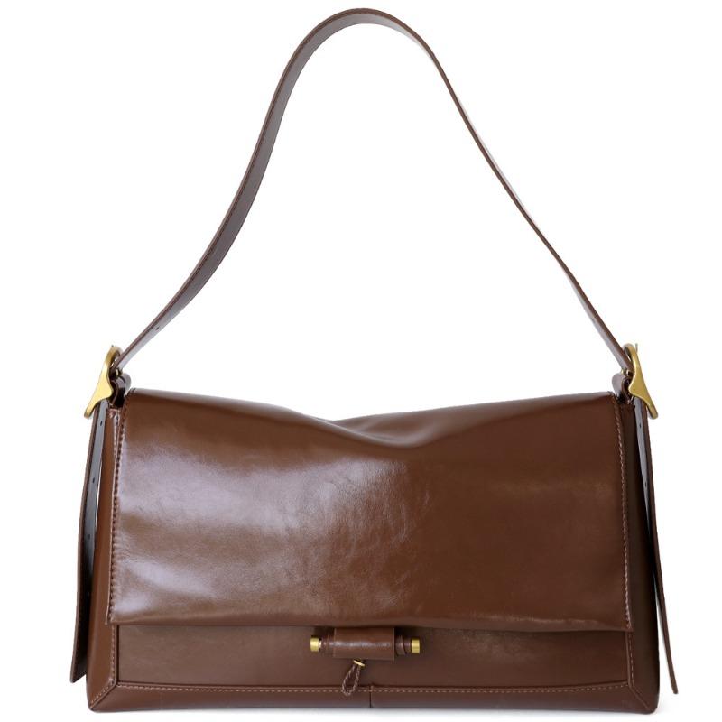 

Винтажная сумка через плечо из кожи с масляной восковой пропиткой плюс новая высококачественная нишевая сумка подмышку для поездок на работу 36X8X20cm коричневый