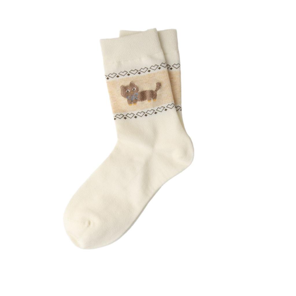 Simple Original Socks Socks Boneless Socks Retro Style Pet Park Cute Cartoon Medium Tube Kitten Cotton Socks Average Size