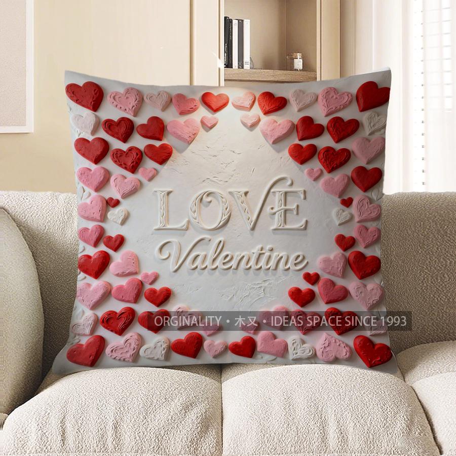 2D Heart-Shaped Love Valentine Pillow Cover Pattern Cushion Cover Suitable For Sofa Bedroom Car Pillow Cover