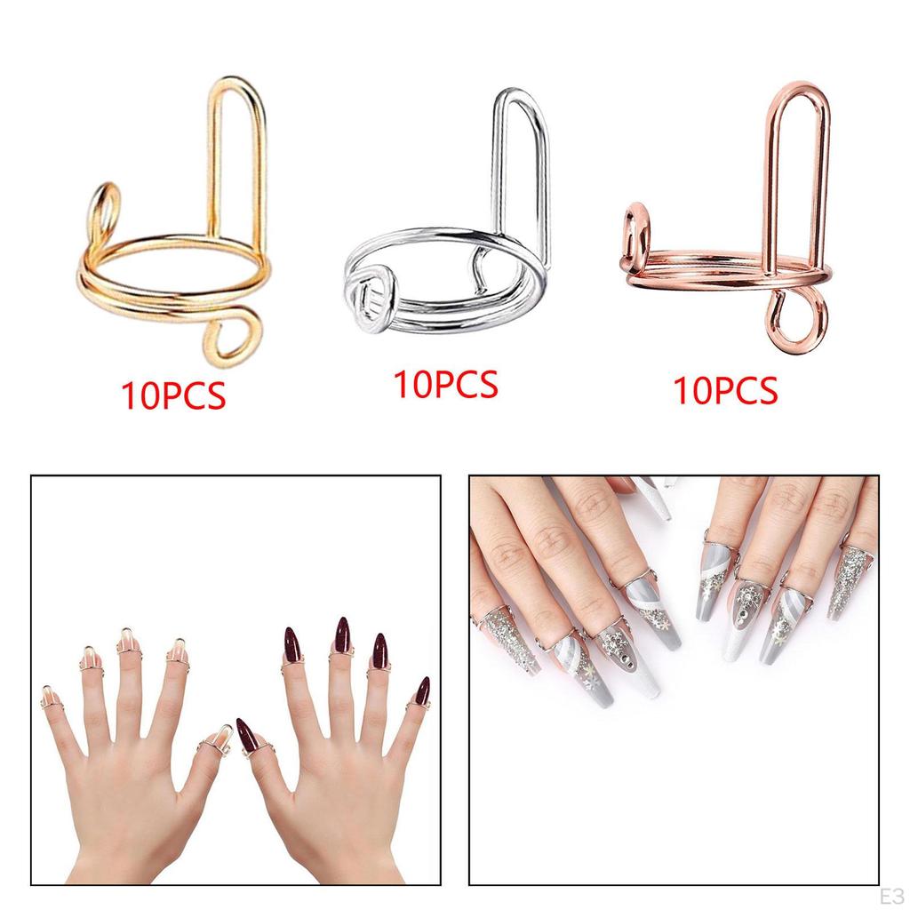 10 Pack Nail Rings for Acrylic Nails, No Required, Adjustable Size Women