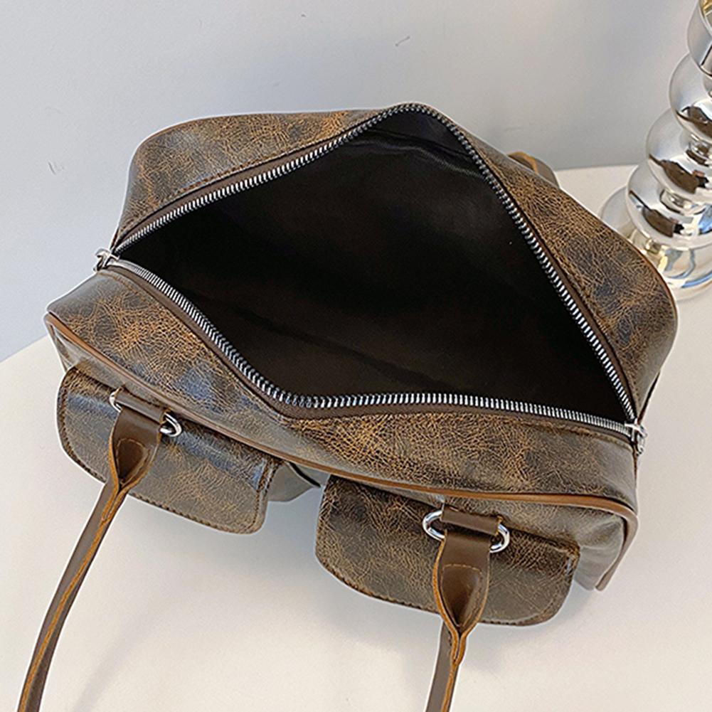 Satchel Hobo Bag For Women,Retro Patent Leather Dual Pocket Designer Handbag Female Shoulder Underarm Bag Luxury Tote Purses