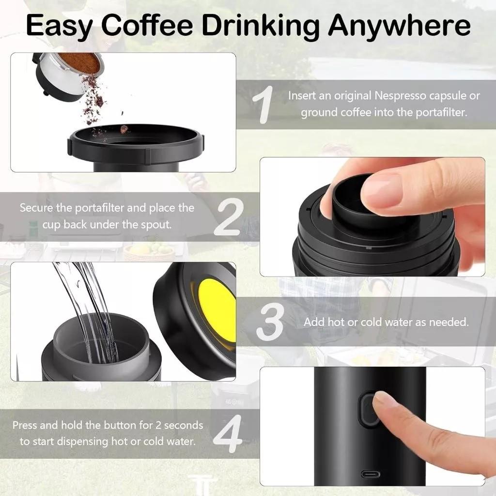Portable 3 In 1 Espresso Maker Electric Travel Coffee Machine Office Travel Camping Coffee Powder & Coffee Capsul Coffee Maker
