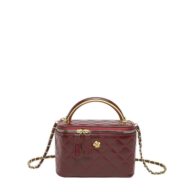 Women Elegant Plaid Chain Crossbody Bucket Bag Daily Fashion Shoulder Handbag