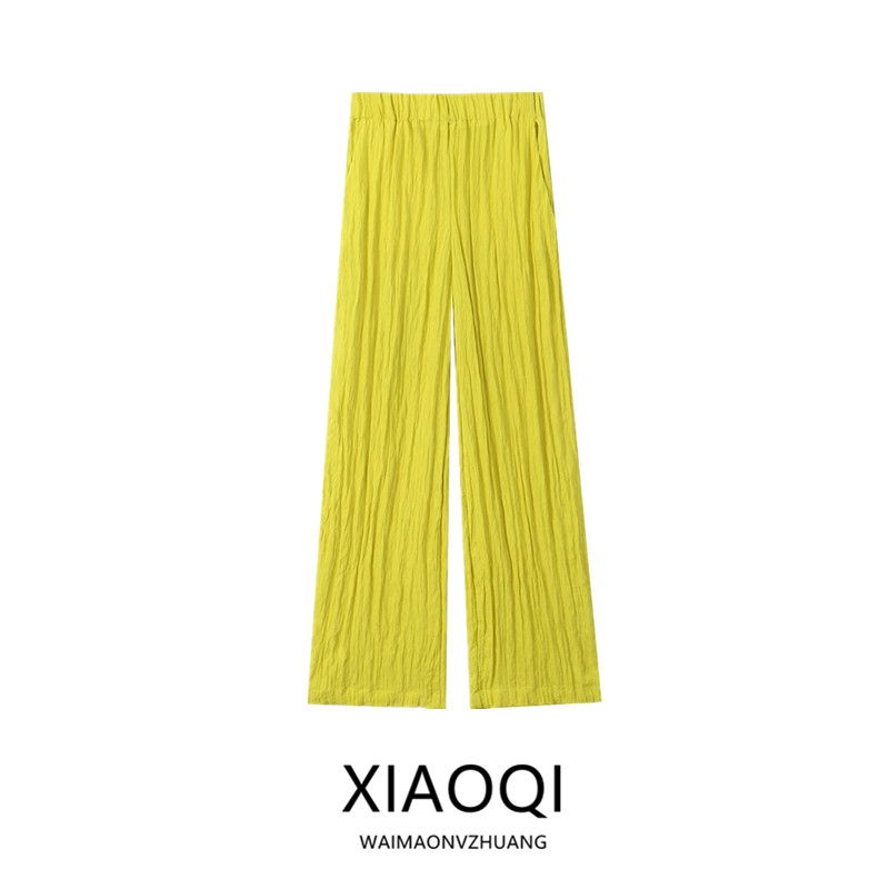 Fashion Style 2024 Summer New Women's Clothing Slim Looking Easiest for Match Wrinkle Effect High Waist Wide Leg Pants 8095759