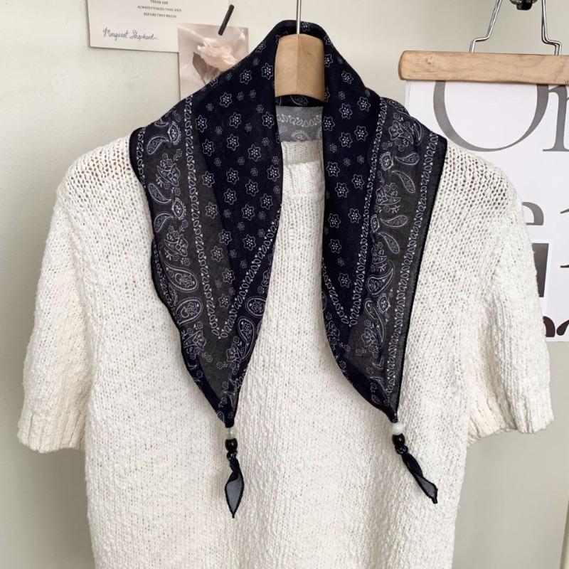 New high-end bohemian retro floral wood bead silk scarf women's tie headband small scarf belt accessories