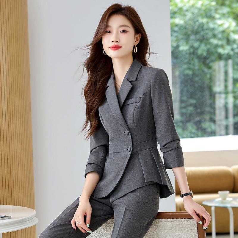 Women's Slim-Fit Ruffle Suit Set for Professional Spring Wear