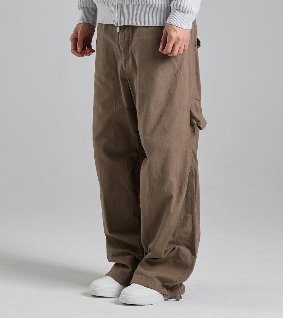 Beoteunseoul Multi-Pocket Wide Strap Cotton Pants (Brown)