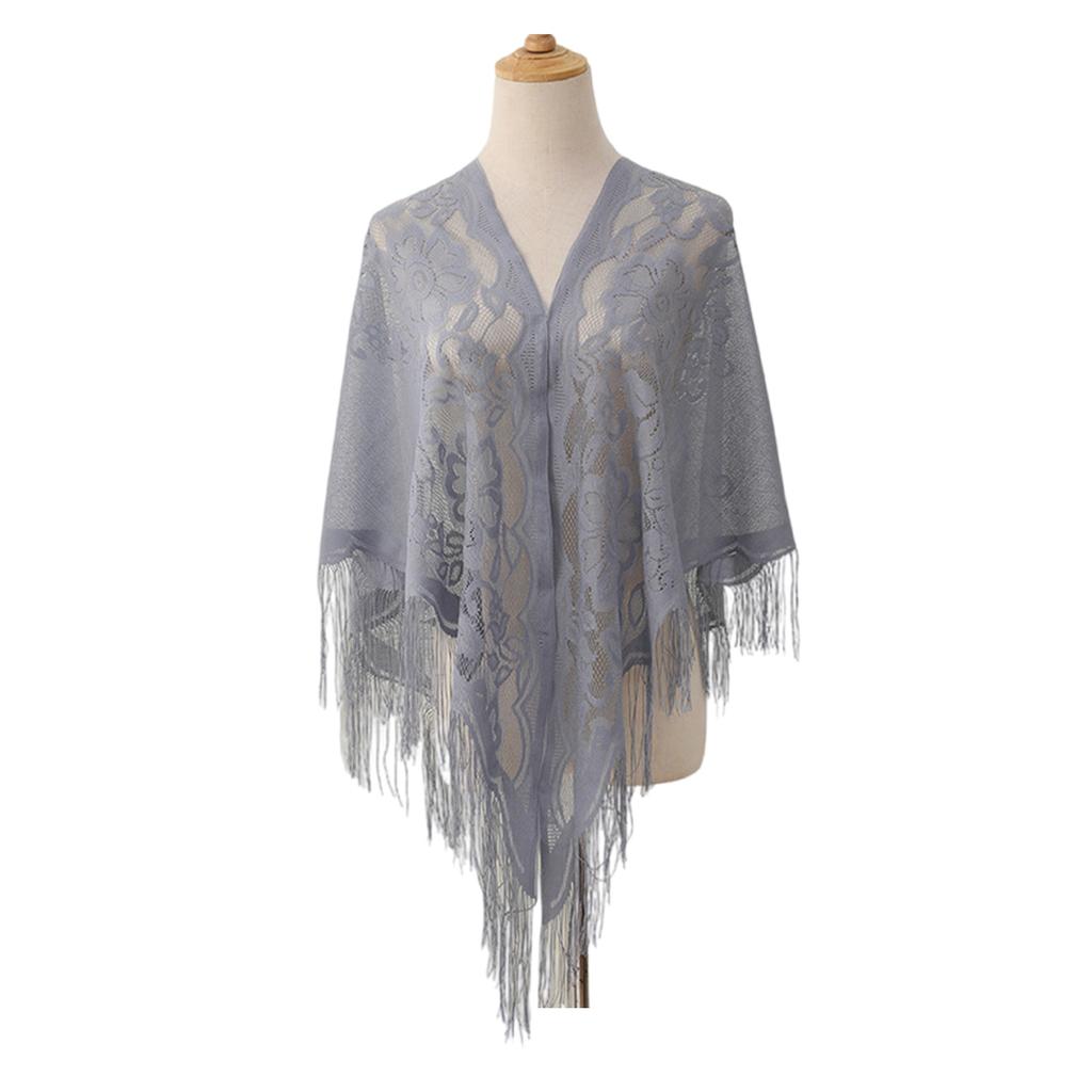 Elegant Lace Fringed Shawl Breathable Hollowout Designs Shoulder Wrap Perfect for Spring and Outdoor Activity Fashion