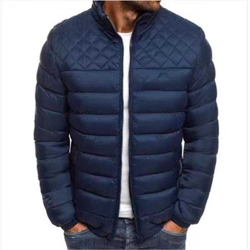 Herren Stehkragen Einfarbig Schlichte Mode Rautenmuster Baumwolljacke Herbst Und Winter
