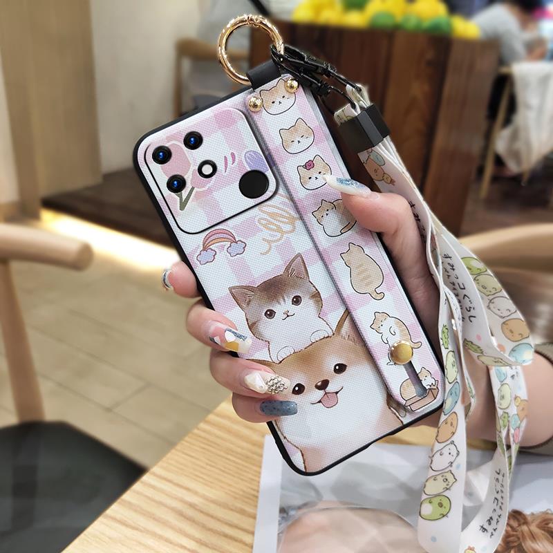 Cute Lanyard Phone Case For OPPO Realme Narzo 50A Shockproof Anti-dust Phone Holder Protective Dirt-resistant Back Cover