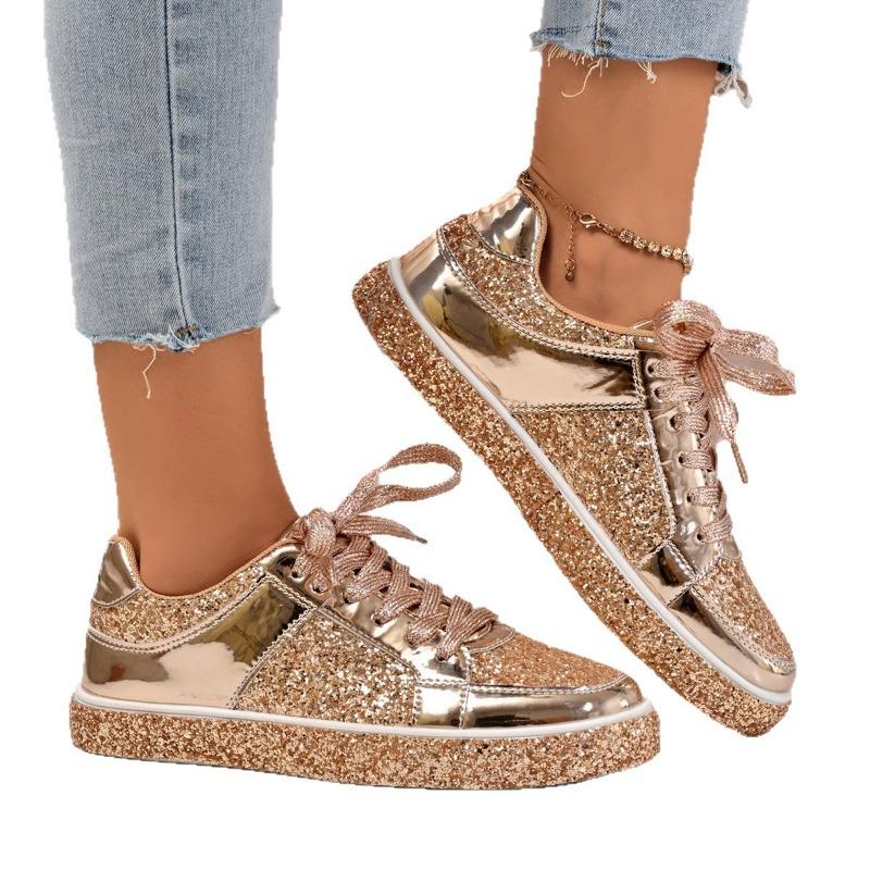 Spring and autumn casual flat couple's sequined shallow mouth lace-up board shoes 4 large size casual women's shoes