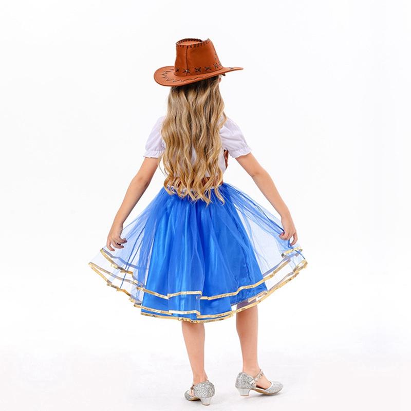 3-8 Years Kids Girls Cowboy Style Dress Halloween Party Dress