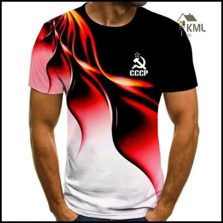 T Shirt for Mens Russian CCCP Letter Print Short Sleeve Top Leisure 3D Casual Fashion Street Polyester Man's T-shirt Tee Shirt Men Vintage Clothing