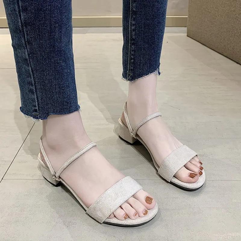 Fashion 2024 New Women Sandals Chunky Heels Slides Summer Sandal Elegant Shoes Women Slipper Big Size 35-42 Fashion Summer Sandal Women