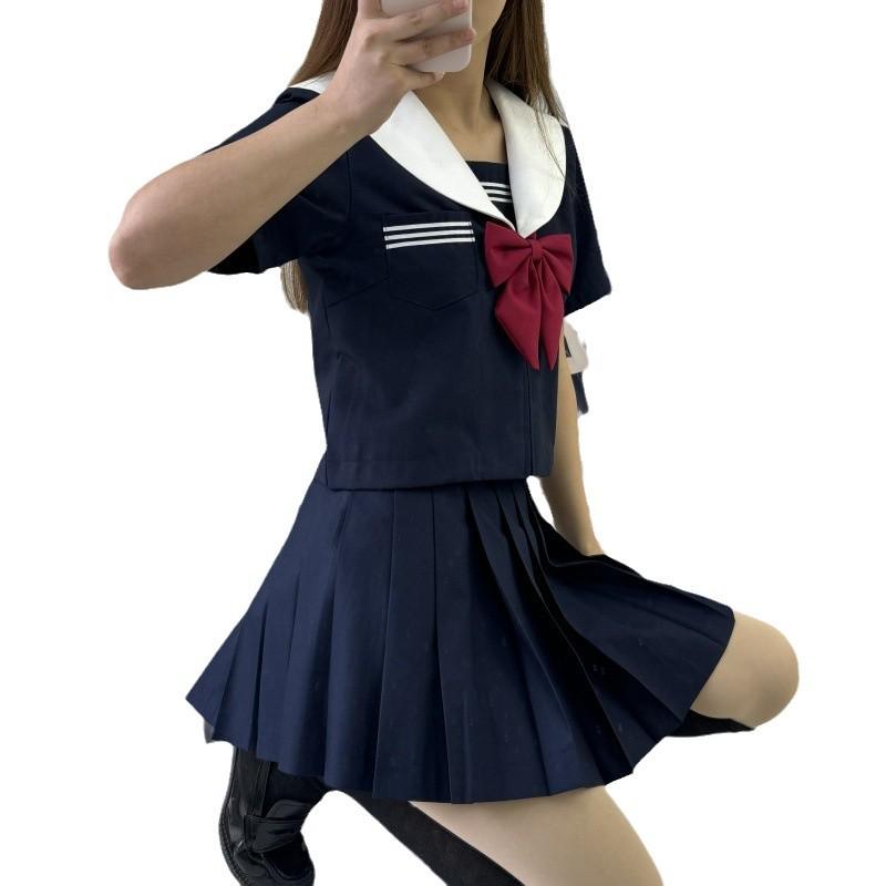 Třídílný námořnický oblek v námořnické modré a bílé barvě - JK Uniform Japonský akademický styl