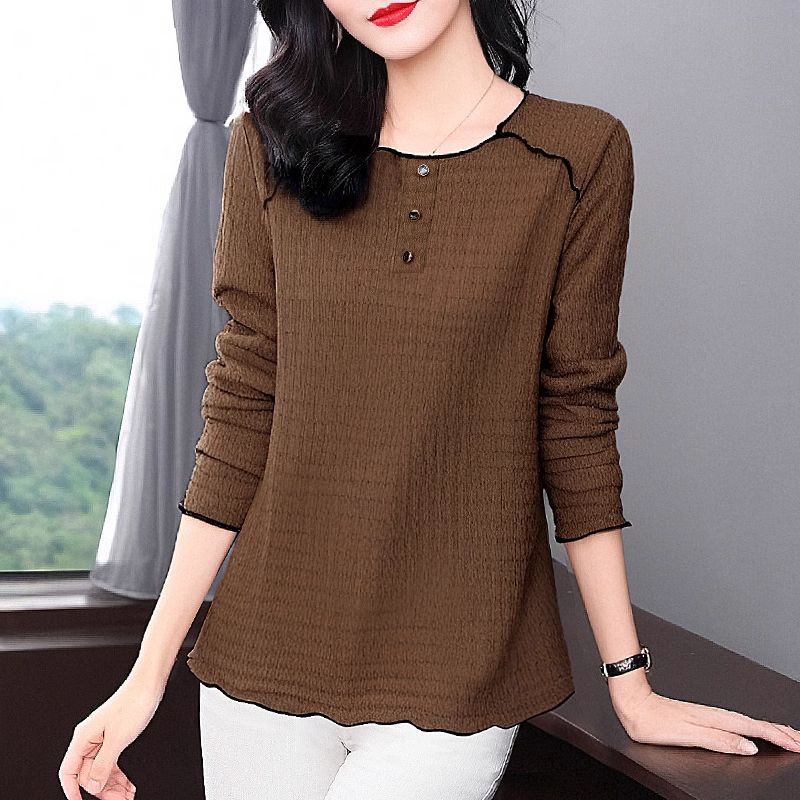 

Весна и осень Базовая рубашка Женская футболка с длинным рукавом Свободная одежда больших размеров 3XL темно-коричневого