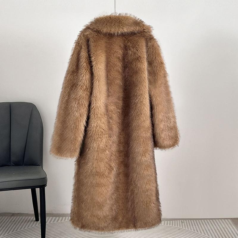 Podzim Zima Dámský Prodloužený Kabát s Imitací Límce Saka Kabát Kožešina Kožešinový Kabát