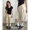 The Pink High Waist Double Pocket Wide Bermuda Pants