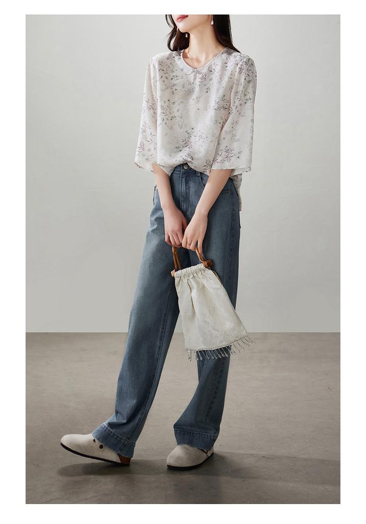 New Chinese Style Printed Shirt for Women In the Spring of 2026, Versatile Commuter Shirt with Seven Quarter Sleeves