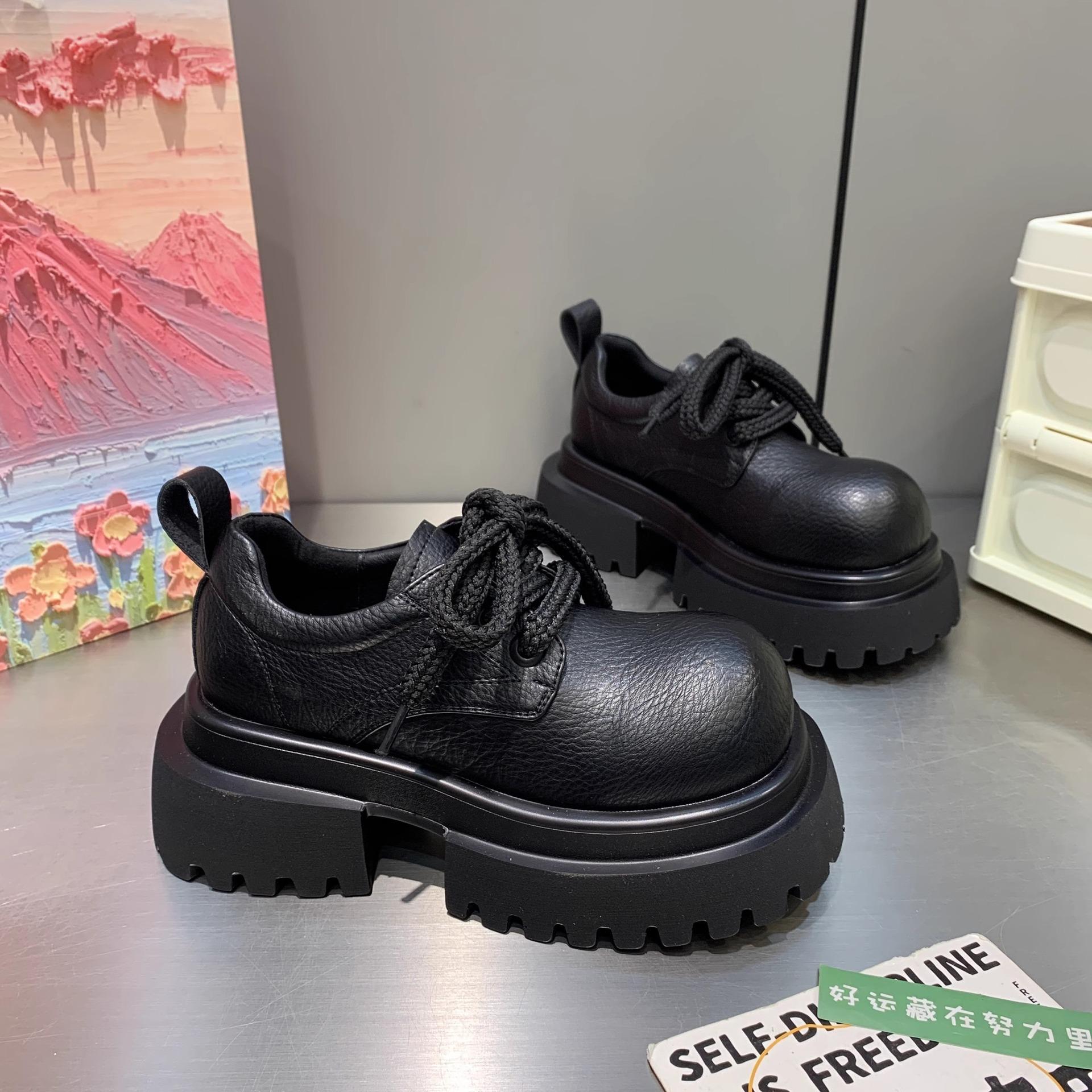 Платформа маффин увеличение высоты обувь с большой головой женская осень новая толстый каблук одинарная обувь 35 чёрный 5428₽