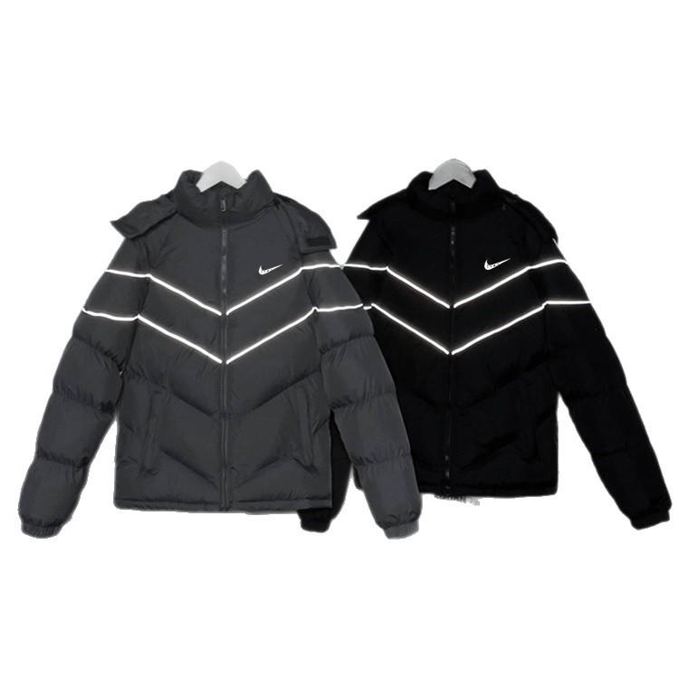 Męska czarna kurtka z kapturem w stylu amerykańskim: Odblaskowy kołnierz stojący, Zimowa bawełna, Swobodny luźny krój.